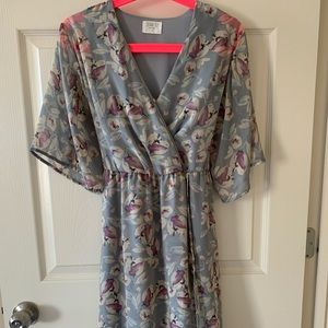 Boho Kimono Dress with purple magnolia print